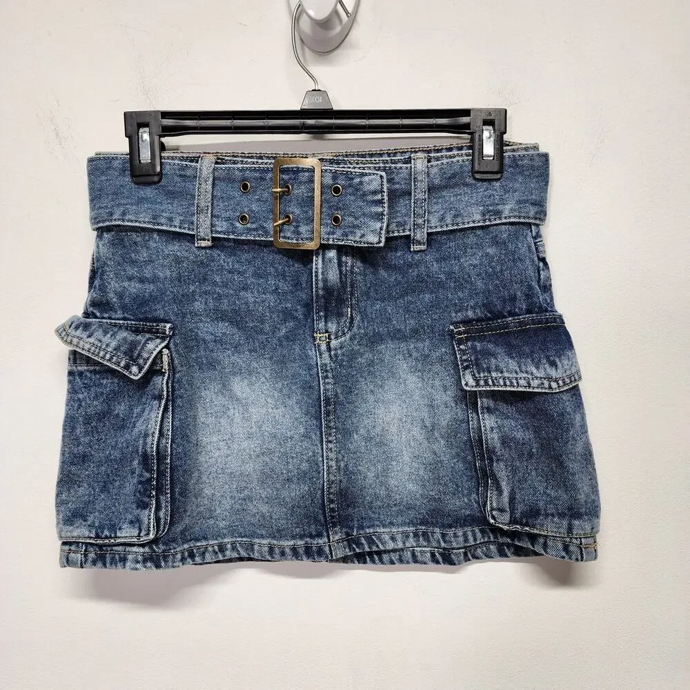 Justice Girls Denim Belted Cargo Skirt Size 12 26